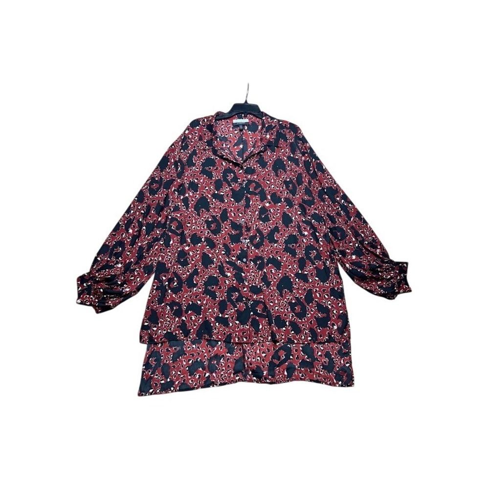 Eloquii Elements Red Black Animal Print High Low Button Down Tunic Shirt Size 22